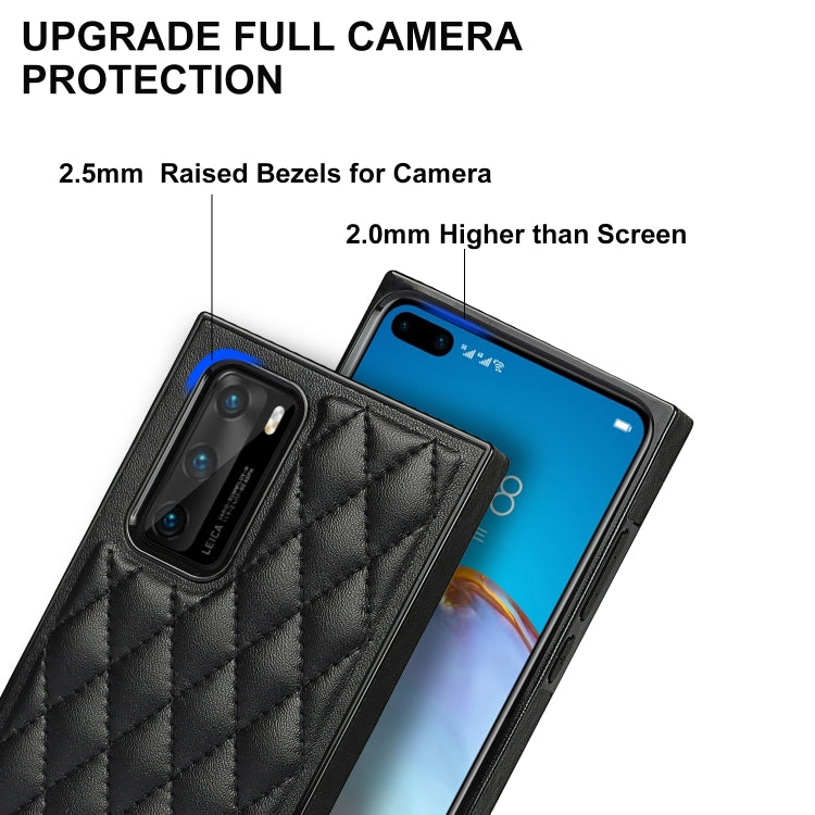 For Huawei P40 Elegant Rhombic Pattern Microfiber Leather +TPU Shockproof Case with Crossbody Strap Chain