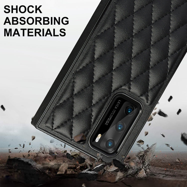 For Huawei P40 Elegant Rhombic Pattern Microfiber Leather +TPU Shockproof Case with Crossbody Strap Chain