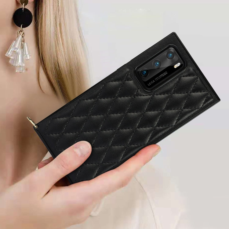 For Huawei P40 Elegant Rhombic Pattern Microfiber Leather +TPU Shockproof Case with Crossbody Strap Chain