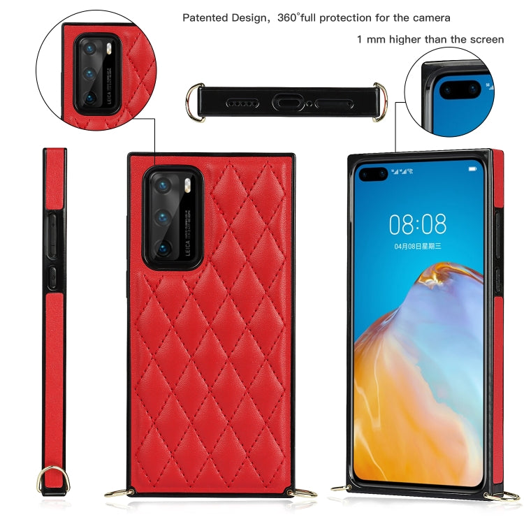 For Huawei P40 Elegant Rhombic Pattern Microfiber Leather +TPU Shockproof Case with Crossbody Strap Chain