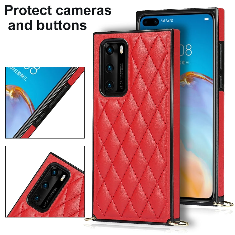 For Huawei P40 Elegant Rhombic Pattern Microfiber Leather +TPU Shockproof Case with Crossbody Strap Chain