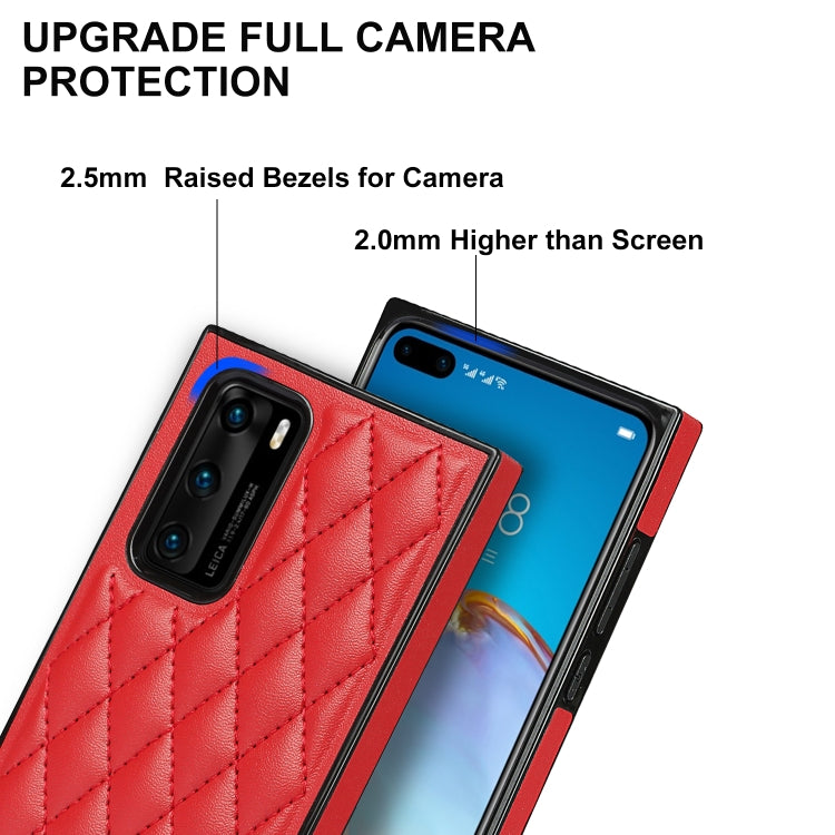 For Huawei P40 Elegant Rhombic Pattern Microfiber Leather +TPU Shockproof Case with Crossbody Strap Chain
