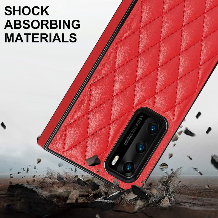 For Huawei P40 Elegant Rhombic Pattern Microfiber Leather +TPU Shockproof Case with Crossbody Strap Chain