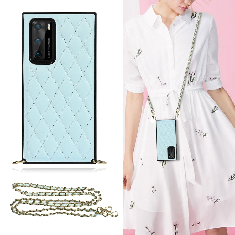 For Huawei P40 Elegant Rhombic Pattern Microfiber Leather +TPU Shockproof Case with Crossbody Strap Chain