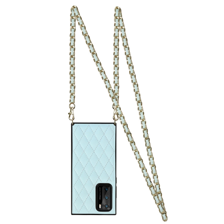 For Huawei P40 Elegant Rhombic Pattern Microfiber Leather +TPU Shockproof Case with Crossbody Strap Chain