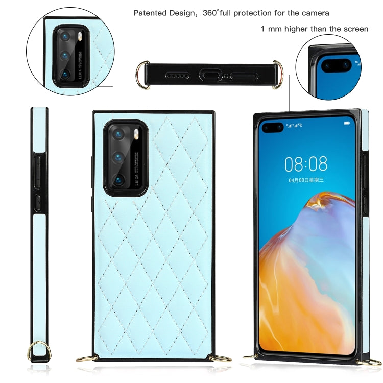 For Huawei P40 Elegant Rhombic Pattern Microfiber Leather +TPU Shockproof Case with Crossbody Strap Chain