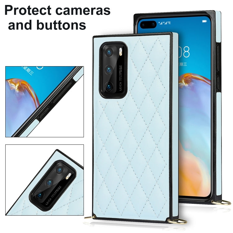 For Huawei P40 Elegant Rhombic Pattern Microfiber Leather +TPU Shockproof Case with Crossbody Strap Chain