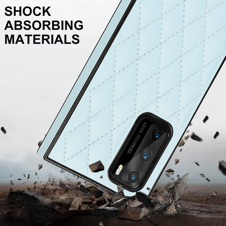 For Huawei P40 Elegant Rhombic Pattern Microfiber Leather +TPU Shockproof Case with Crossbody Strap Chain