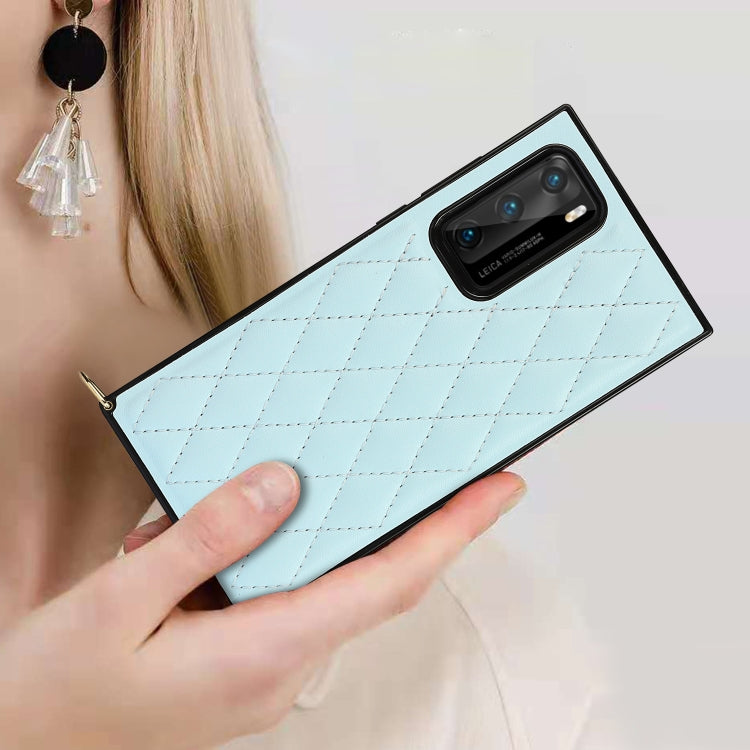 For Huawei P40 Elegant Rhombic Pattern Microfiber Leather +TPU Shockproof Case with Crossbody Strap Chain