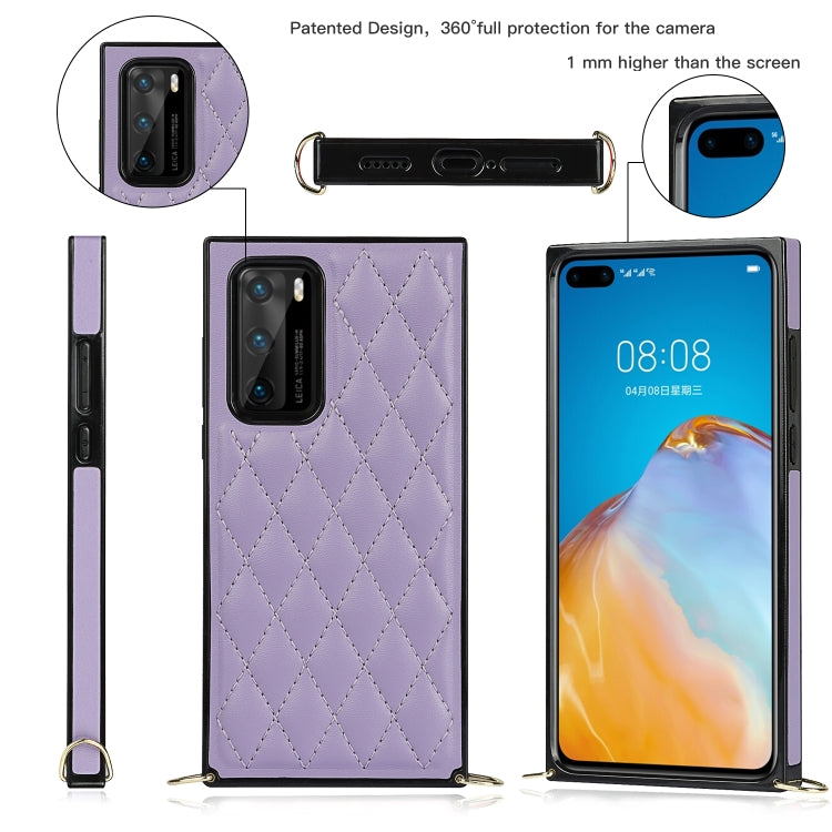 For Huawei P40 Elegant Rhombic Pattern Microfiber Leather +TPU Shockproof Case with Crossbody Strap Chain