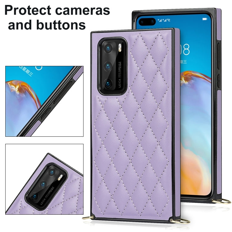 For Huawei P40 Elegant Rhombic Pattern Microfiber Leather +TPU Shockproof Case with Crossbody Strap Chain