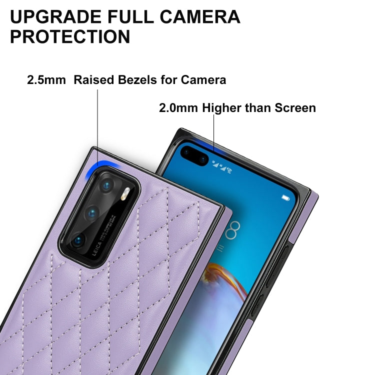 For Huawei P40 Elegant Rhombic Pattern Microfiber Leather +TPU Shockproof Case with Crossbody Strap Chain