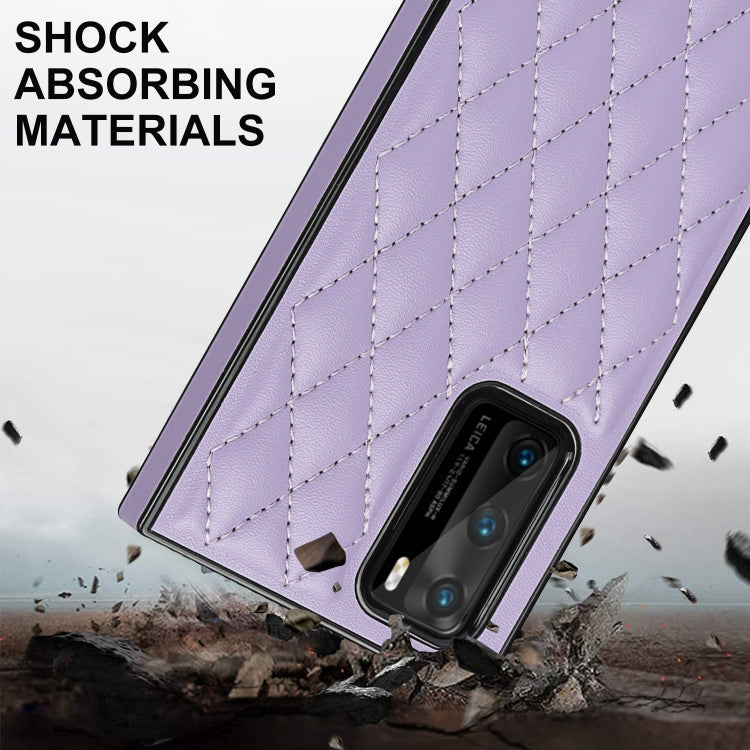 For Huawei P40 Elegant Rhombic Pattern Microfiber Leather +TPU Shockproof Case with Crossbody Strap Chain