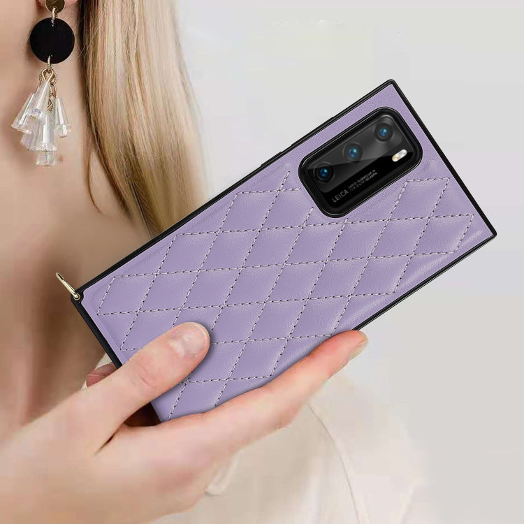 For Huawei P40 Elegant Rhombic Pattern Microfiber Leather +TPU Shockproof Case with Crossbody Strap Chain