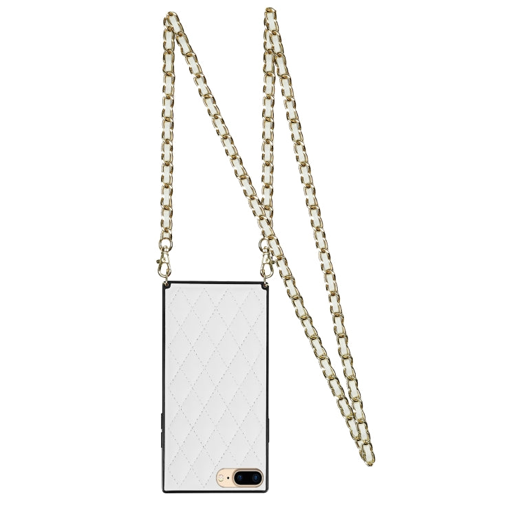 For iPhone SE 2022 / SE 2020 / 8 / 7 Elegant Rhombic Pattern Microfiber Leather +TPU Shockproof Case with Crossbody Strap Chain