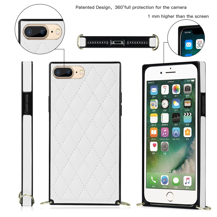For iPhone SE 2022 / SE 2020 / 8 / 7 Elegant Rhombic Pattern Microfiber Leather +TPU Shockproof Case with Crossbody Strap Chain