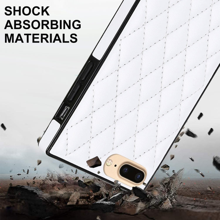 For iPhone SE 2022 / SE 2020 / 8 / 7 Elegant Rhombic Pattern Microfiber Leather +TPU Shockproof Case with Crossbody Strap Chain