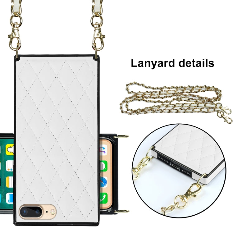 For iPhone SE 2022 / SE 2020 / 8 / 7 Elegant Rhombic Pattern Microfiber Leather +TPU Shockproof Case with Crossbody Strap Chain