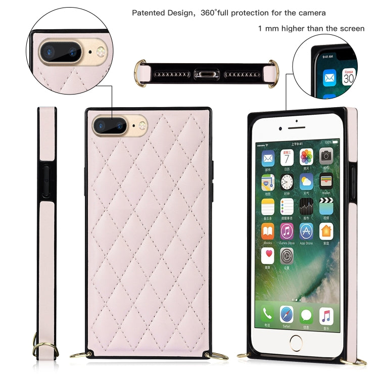 For iPhone SE 2022 / SE 2020 / 8 / 7 Elegant Rhombic Pattern Microfiber Leather +TPU Shockproof Case with Crossbody Strap Chain