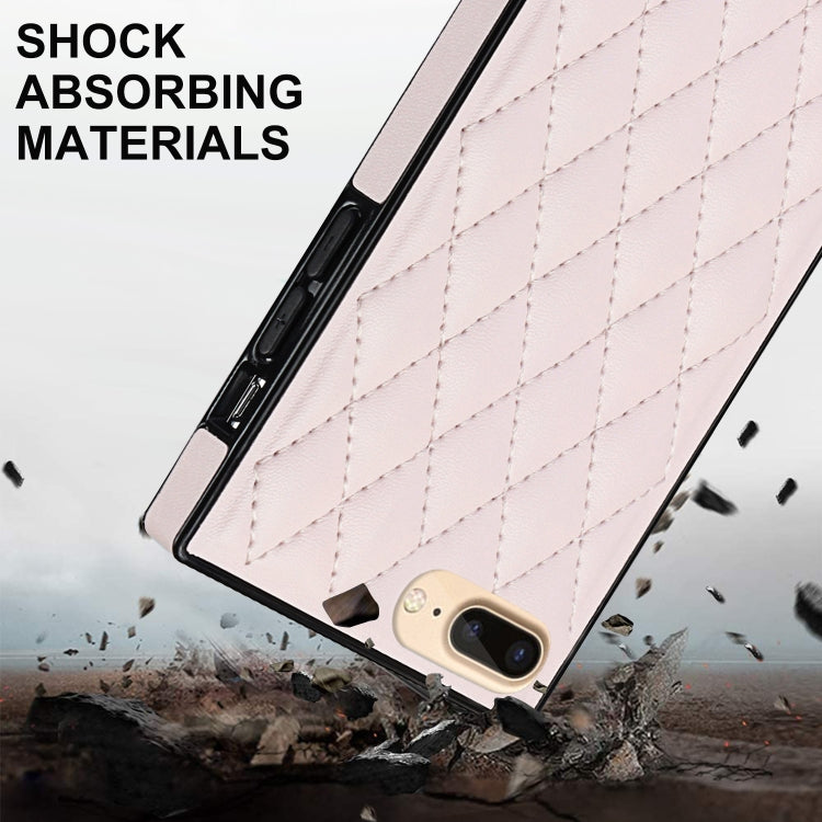 For iPhone SE 2022 / SE 2020 / 8 / 7 Elegant Rhombic Pattern Microfiber Leather +TPU Shockproof Case with Crossbody Strap Chain