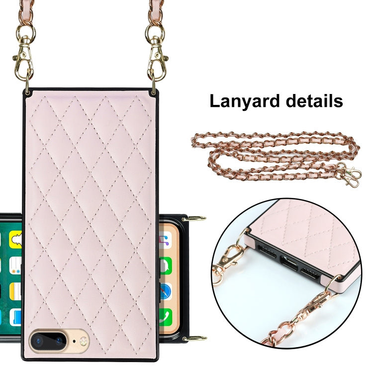 For iPhone SE 2022 / SE 2020 / 8 / 7 Elegant Rhombic Pattern Microfiber Leather +TPU Shockproof Case with Crossbody Strap Chain