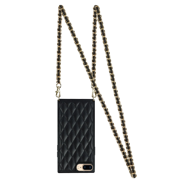 For iPhone SE 2022 / SE 2020 / 8 / 7 Elegant Rhombic Pattern Microfiber Leather +TPU Shockproof Case with Crossbody Strap Chain