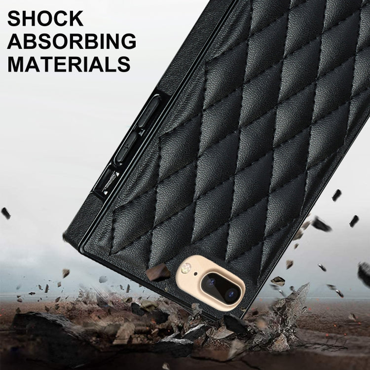 For iPhone SE 2022 / SE 2020 / 8 / 7 Elegant Rhombic Pattern Microfiber Leather +TPU Shockproof Case with Crossbody Strap Chain