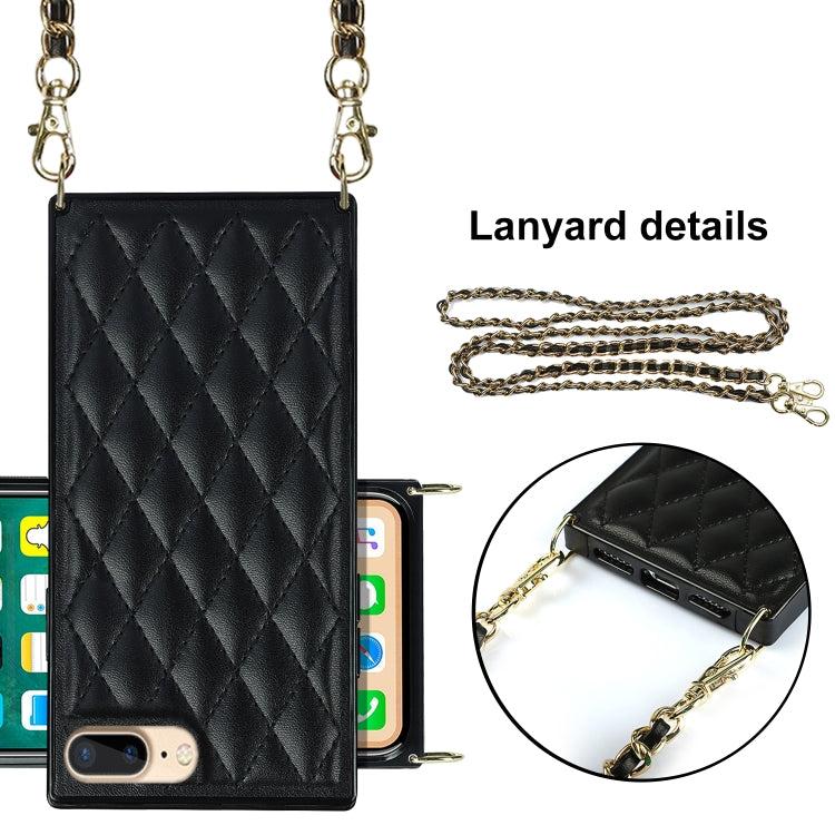 For iPhone SE 2022 / SE 2020 / 8 / 7 Elegant Rhombic Pattern Microfiber Leather +TPU Shockproof Case with Crossbody Strap Chain
