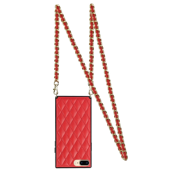 For iPhone SE 2022 / SE 2020 / 8 / 7 Elegant Rhombic Pattern Microfiber Leather +TPU Shockproof Case with Crossbody Strap Chain