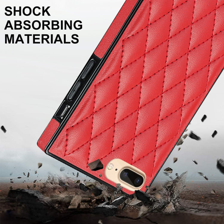 For iPhone SE 2022 / SE 2020 / 8 / 7 Elegant Rhombic Pattern Microfiber Leather +TPU Shockproof Case with Crossbody Strap Chain