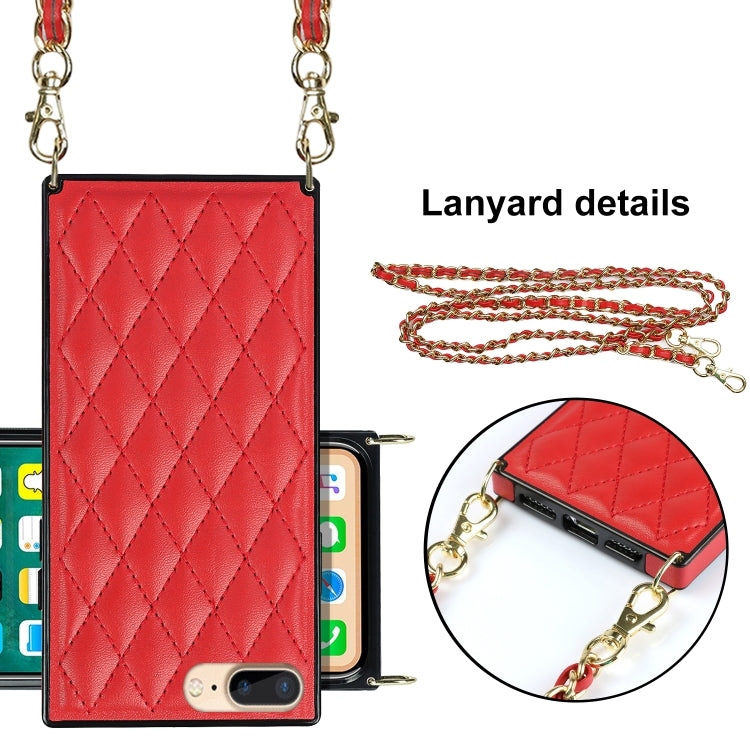 For iPhone SE 2022 / SE 2020 / 8 / 7 Elegant Rhombic Pattern Microfiber Leather +TPU Shockproof Case with Crossbody Strap Chain