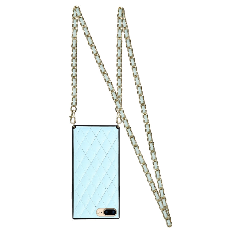 For iPhone SE 2022 / SE 2020 / 8 / 7 Elegant Rhombic Pattern Microfiber Leather +TPU Shockproof Case with Crossbody Strap Chain