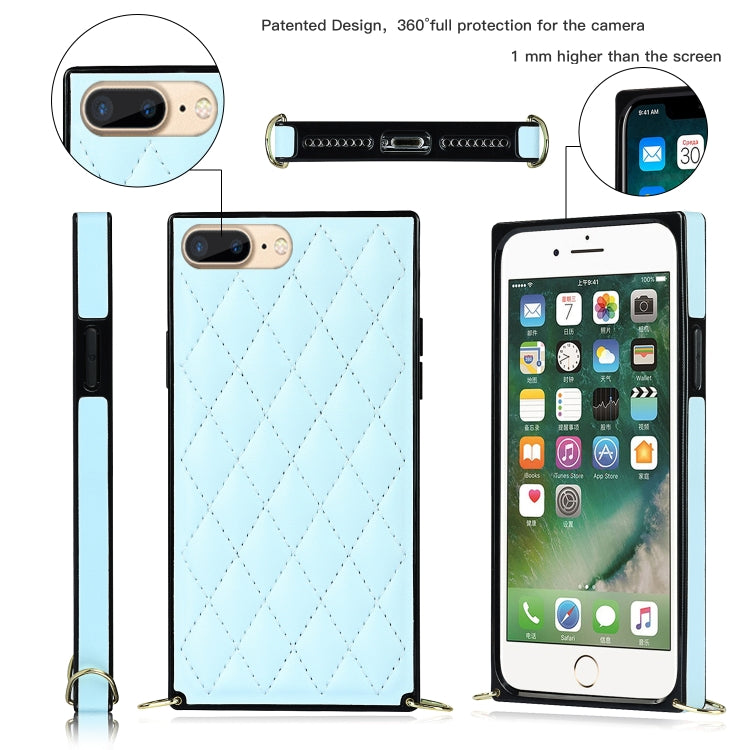 For iPhone SE 2022 / SE 2020 / 8 / 7 Elegant Rhombic Pattern Microfiber Leather +TPU Shockproof Case with Crossbody Strap Chain