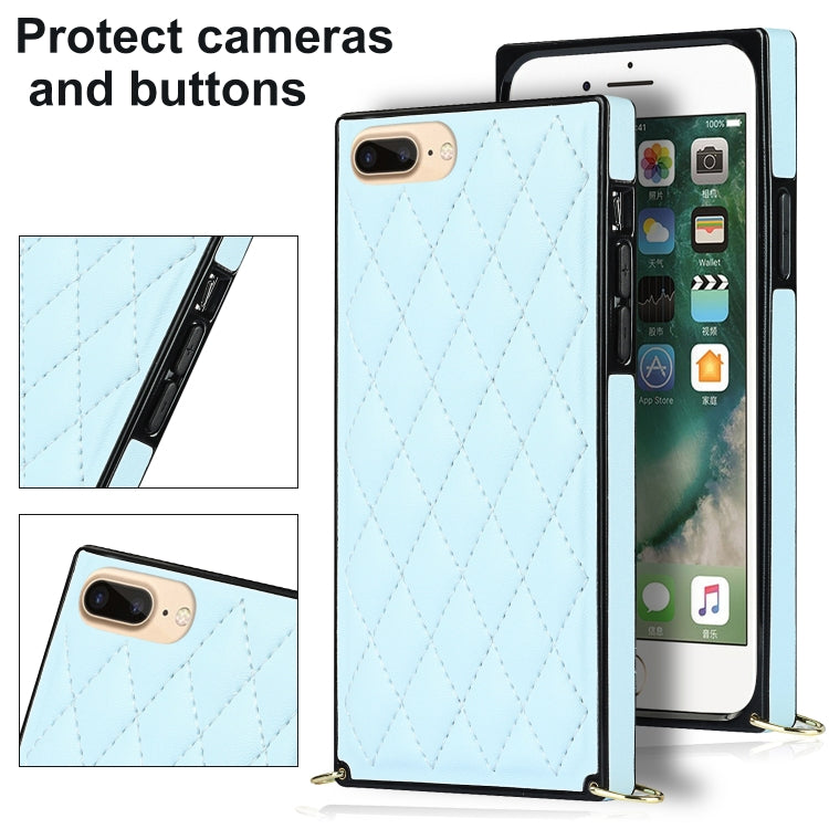 For iPhone SE 2022 / SE 2020 / 8 / 7 Elegant Rhombic Pattern Microfiber Leather +TPU Shockproof Case with Crossbody Strap Chain
