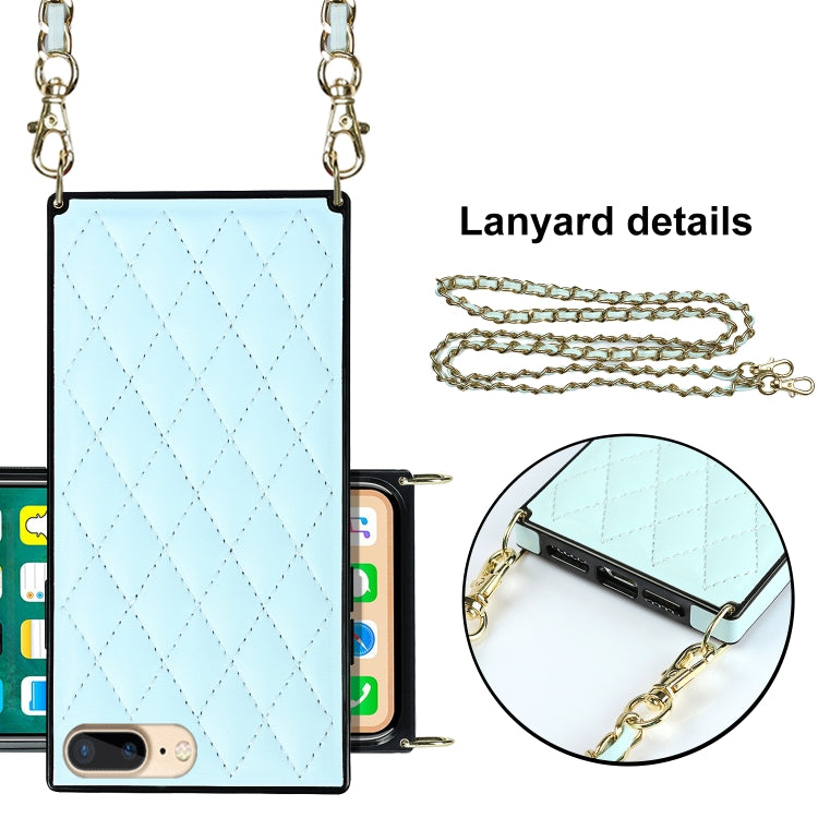 For iPhone SE 2022 / SE 2020 / 8 / 7 Elegant Rhombic Pattern Microfiber Leather +TPU Shockproof Case with Crossbody Strap Chain