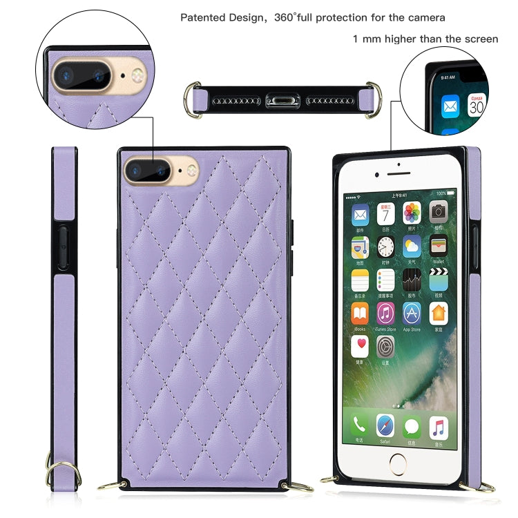 For iPhone SE 2022 / SE 2020 / 8 / 7 Elegant Rhombic Pattern Microfiber Leather +TPU Shockproof Case with Crossbody Strap Chain