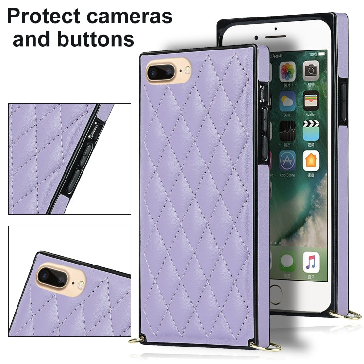 For iPhone SE 2022 / SE 2020 / 8 / 7 Elegant Rhombic Pattern Microfiber Leather +TPU Shockproof Case with Crossbody Strap Chain