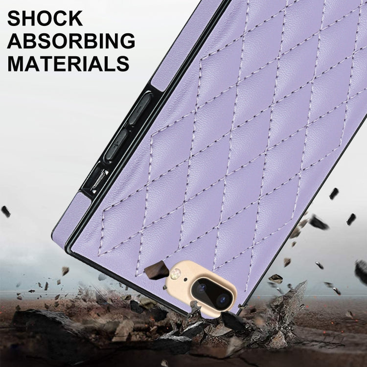For iPhone SE 2022 / SE 2020 / 8 / 7 Elegant Rhombic Pattern Microfiber Leather +TPU Shockproof Case with Crossbody Strap Chain