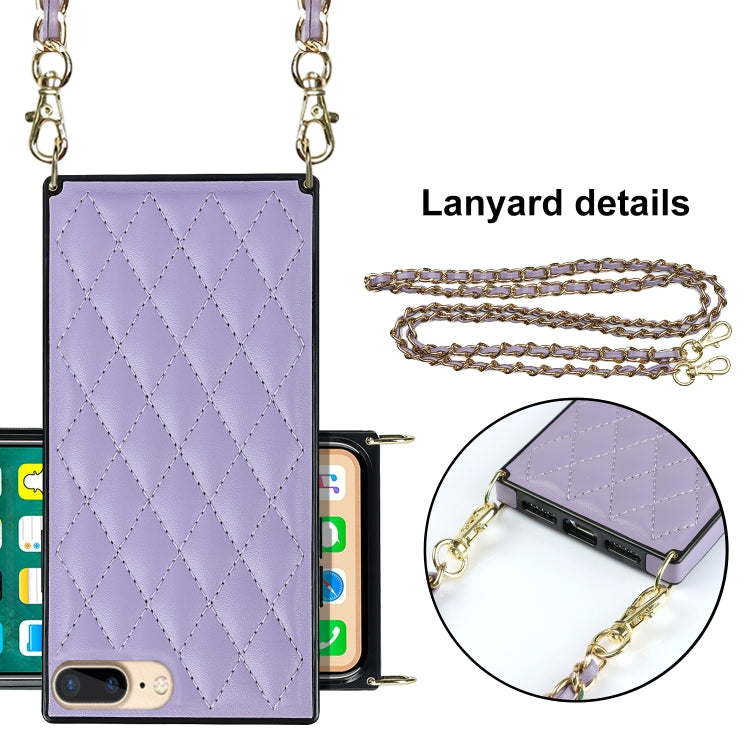 For iPhone SE 2022 / SE 2020 / 8 / 7 Elegant Rhombic Pattern Microfiber Leather +TPU Shockproof Case with Crossbody Strap Chain