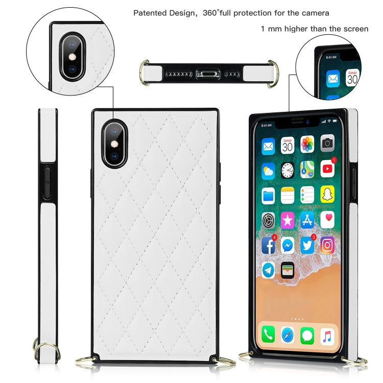 For iPhone X / XS Elegant Rhombic Pattern Microfiber Leather +TPU Shockproof Case with Crossbody Strap Chain