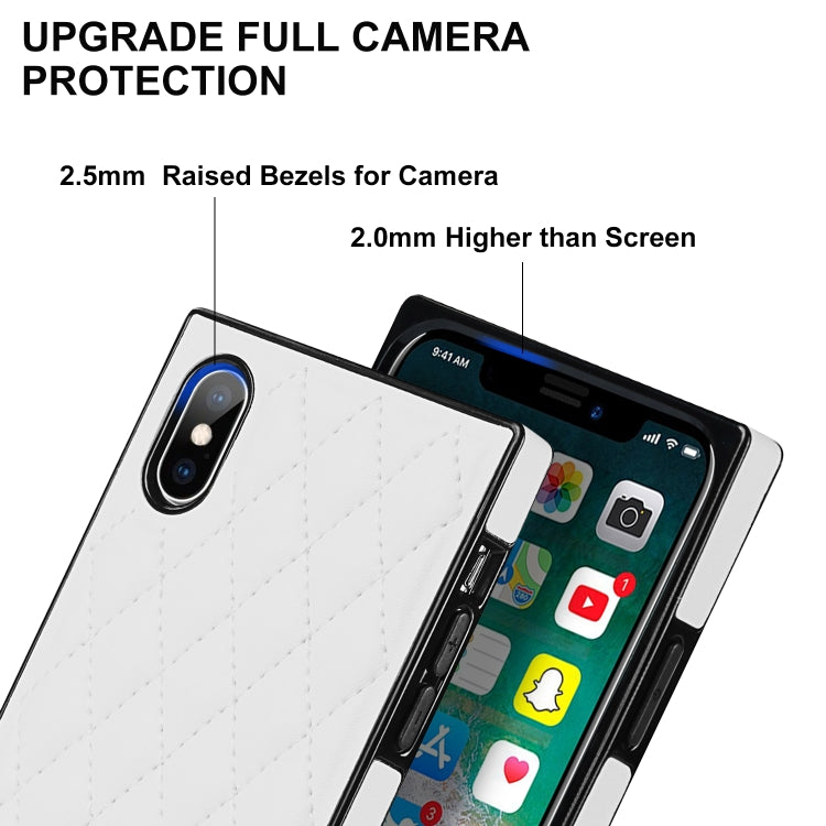 For iPhone X / XS Elegant Rhombic Pattern Microfiber Leather +TPU Shockproof Case with Crossbody Strap Chain