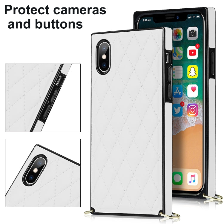 For iPhone X / XS Elegant Rhombic Pattern Microfiber Leather +TPU Shockproof Case with Crossbody Strap Chain