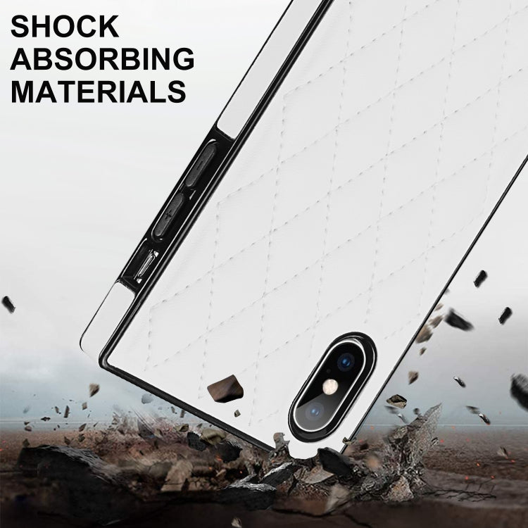 For iPhone X / XS Elegant Rhombic Pattern Microfiber Leather +TPU Shockproof Case with Crossbody Strap Chain