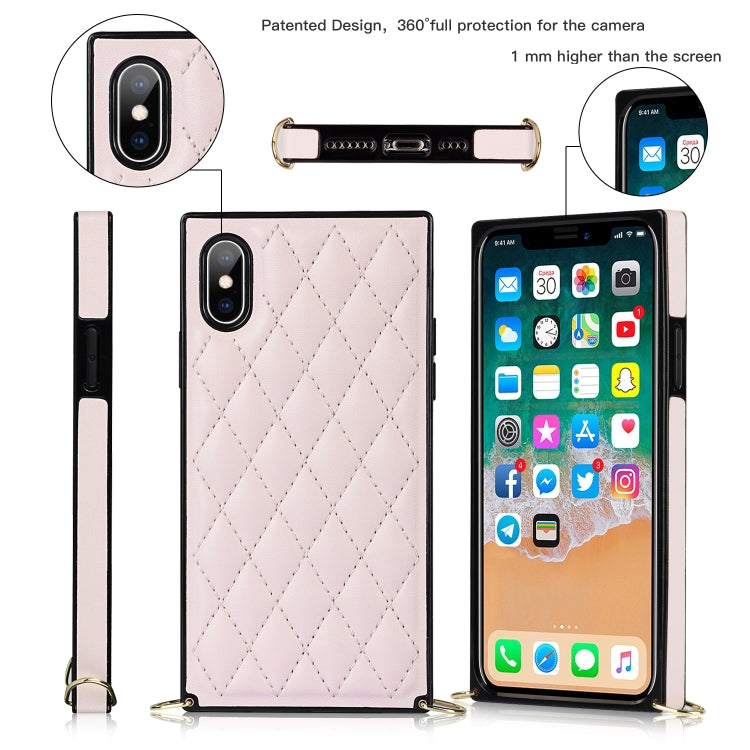 For iPhone X / XS Elegant Rhombic Pattern Microfiber Leather +TPU Shockproof Case with Crossbody Strap Chain