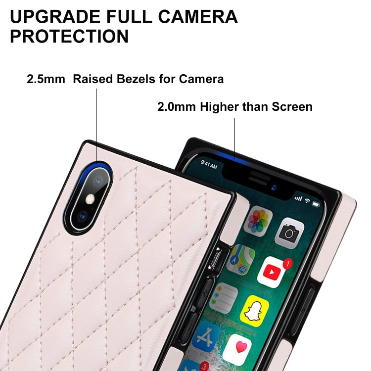 For iPhone X / XS Elegant Rhombic Pattern Microfiber Leather +TPU Shockproof Case with Crossbody Strap Chain