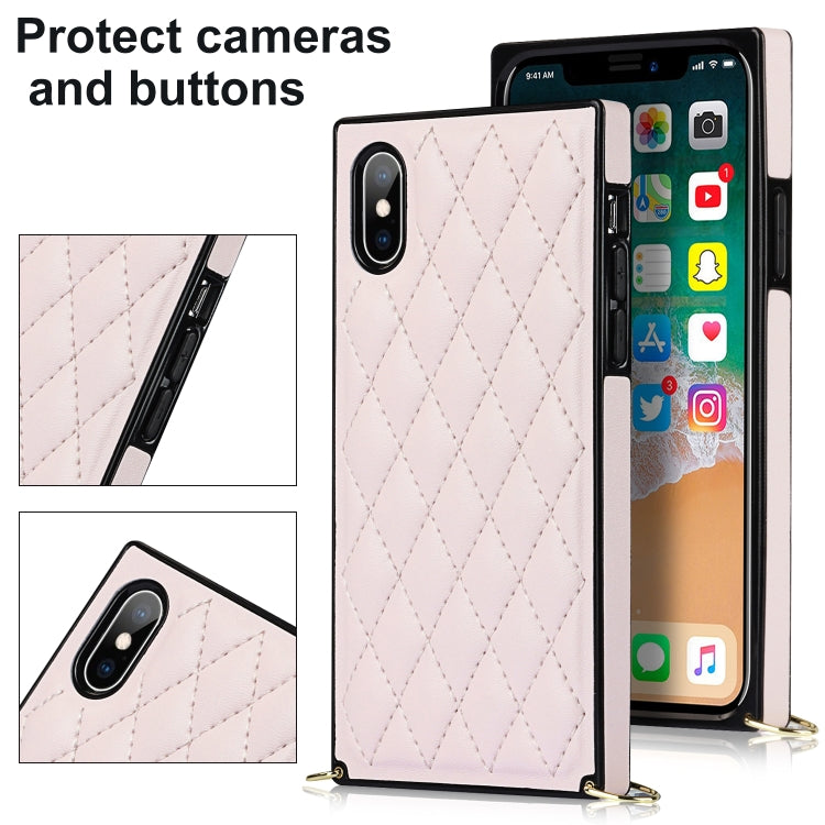 For iPhone X / XS Elegant Rhombic Pattern Microfiber Leather +TPU Shockproof Case with Crossbody Strap Chain