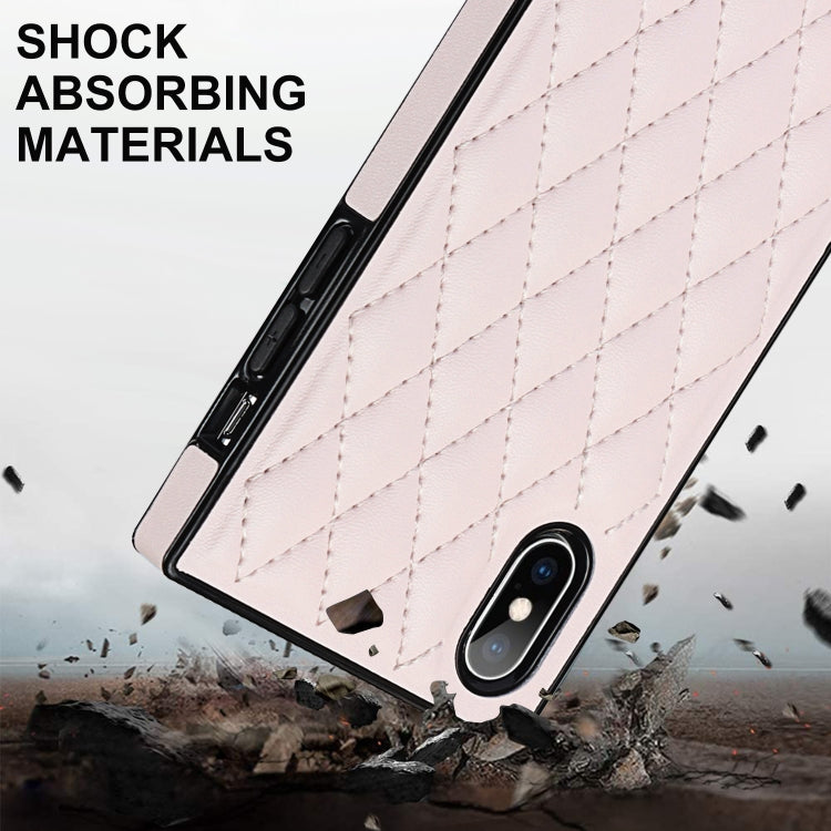 For iPhone X / XS Elegant Rhombic Pattern Microfiber Leather +TPU Shockproof Case with Crossbody Strap Chain