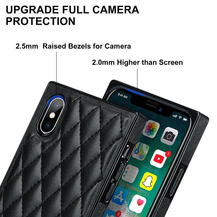 For iPhone X / XS Elegant Rhombic Pattern Microfiber Leather +TPU Shockproof Case with Crossbody Strap Chain