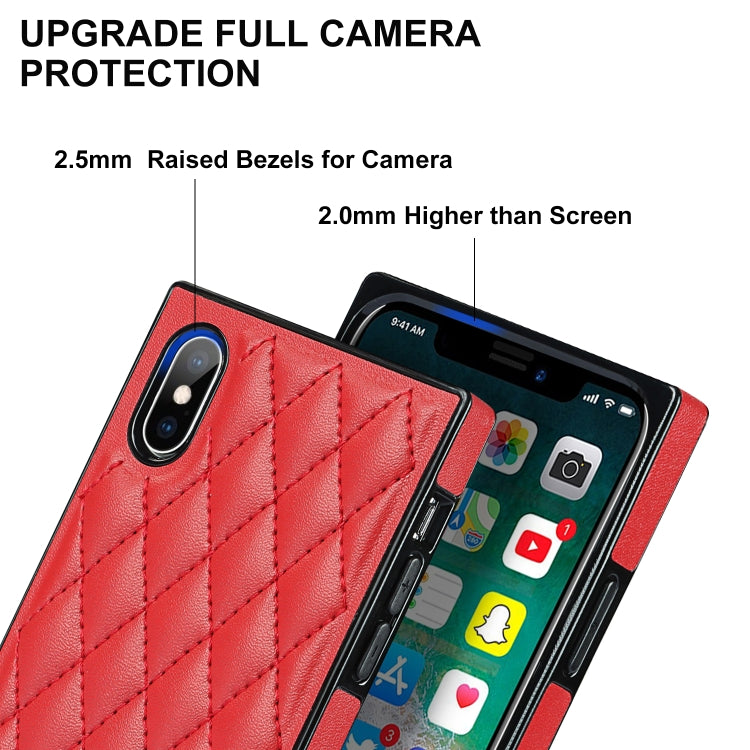 For iPhone X / XS Elegant Rhombic Pattern Microfiber Leather +TPU Shockproof Case with Crossbody Strap Chain