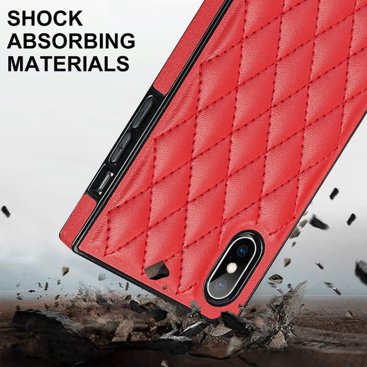 For iPhone X / XS Elegant Rhombic Pattern Microfiber Leather +TPU Shockproof Case with Crossbody Strap Chain